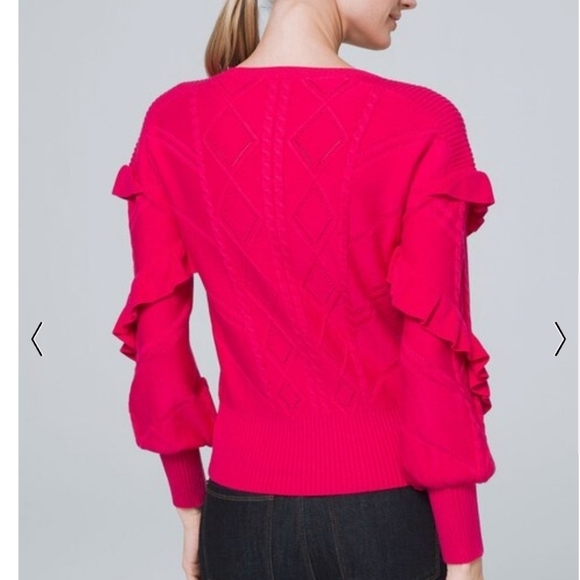 white house black market Crew Neck Pink Sweater W/ Ruffle Details Women's Sz XS - Picture 11 of 13
